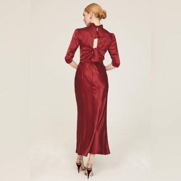 New! SALONI Adele Red Silk-Satin Maxi Dress With Open Back Ties ♥️ size 8 - Picture 4 of 16